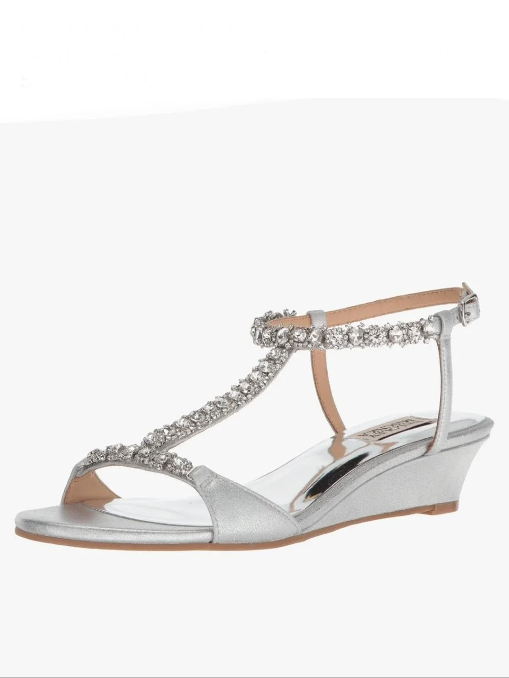 Badgley Mischka Silver Crystal T-Strap Wedge Sandals
